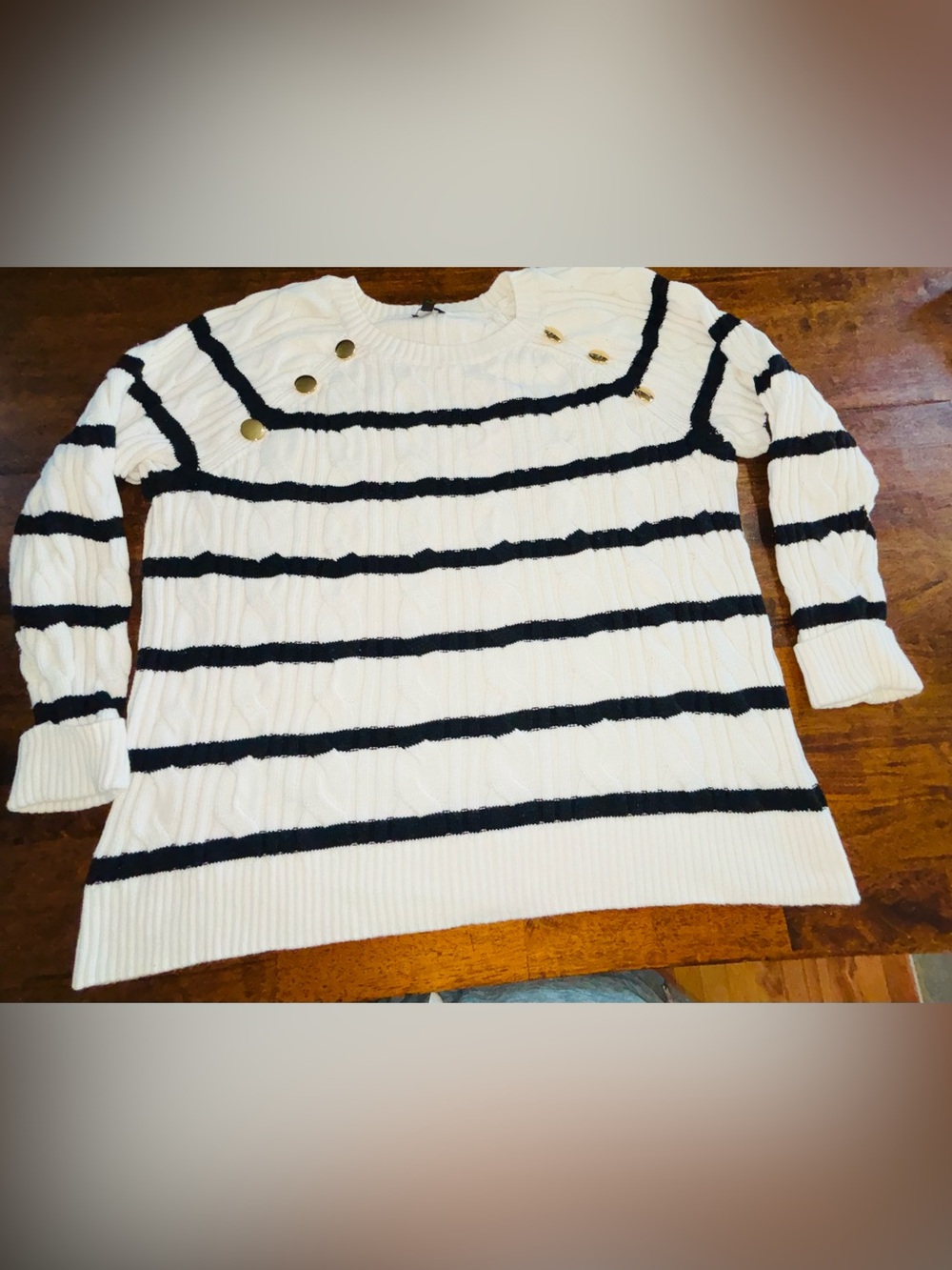 CABLE KNIT CREWNECK SWEATER - BRETON STRIPE - Picture 12 of 13